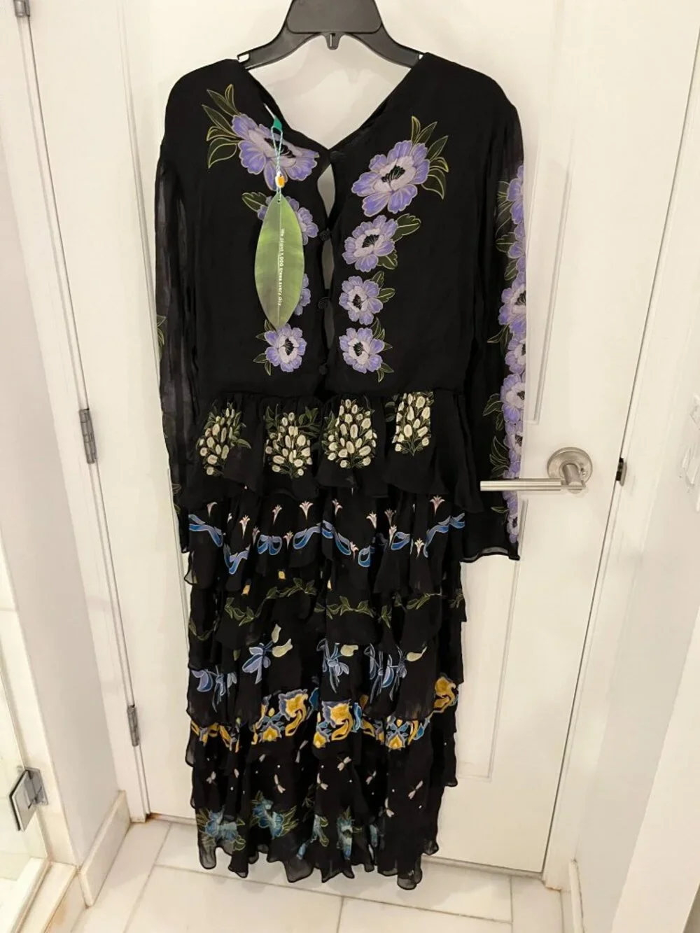 NWT Farm Rio Black Winter Garden Ruffle Maxi Dress LARGE Floral Embroidered NEW - Picture 9 of 12
